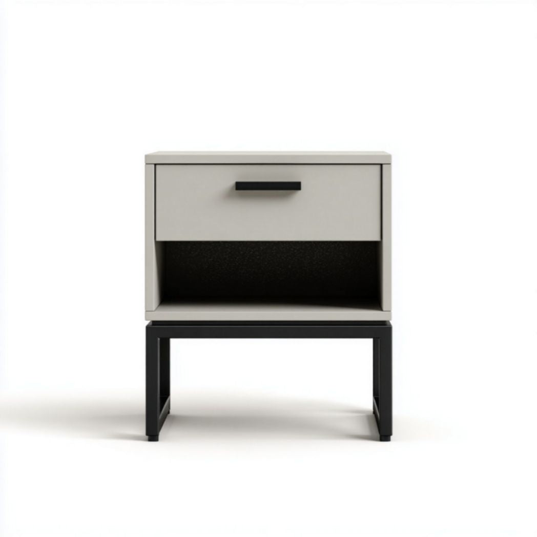 Comodino con cassetto e ripiano, grigio