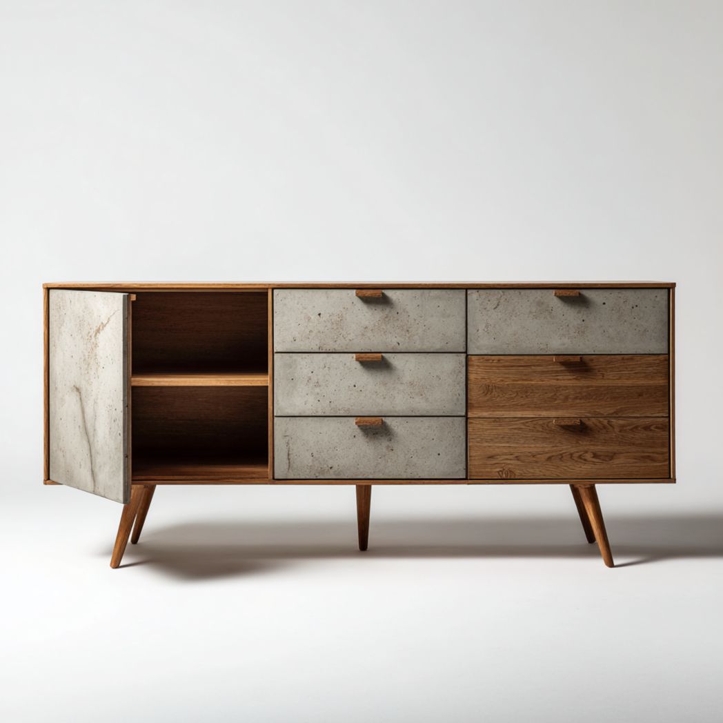 Credenza in legno di noce e pietra sinterizzata