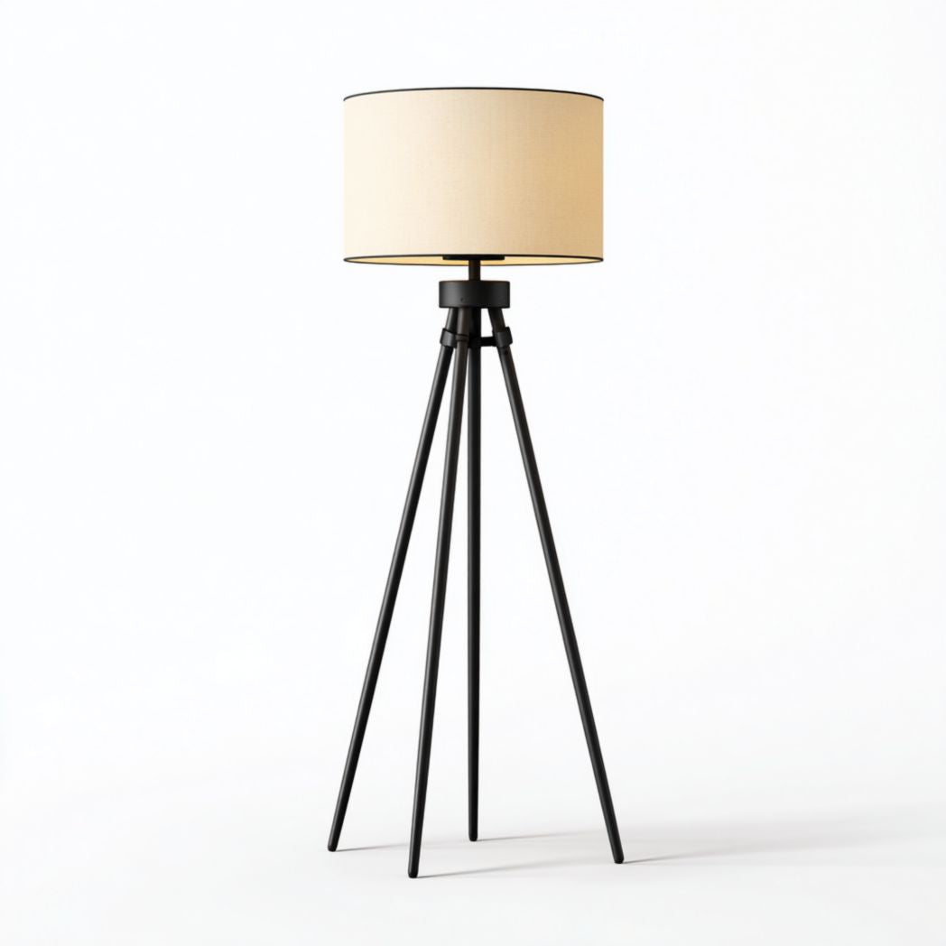 Lampada da Tavolo Tripode con Paralume Beige e Struttura Nera