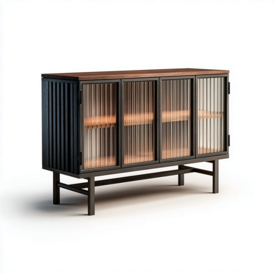 Credenza con quattro ante e struttura in metallo
