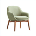 Poltrona lounge in tessuto cotone verde chiaro con gambe in legno