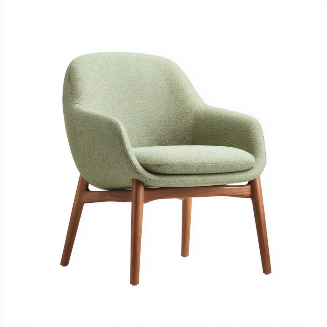 Poltrona lounge in tessuto cotone verde chiaro con gambe in legno