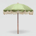Ombrellone da Spiaggia in Tessuto Oxford e Legno, Verde/Bianco a Righe con Frange